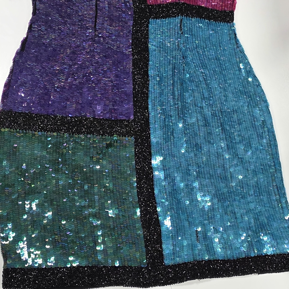 Vibrant Sequin Patchwork Mini Dress - image 3